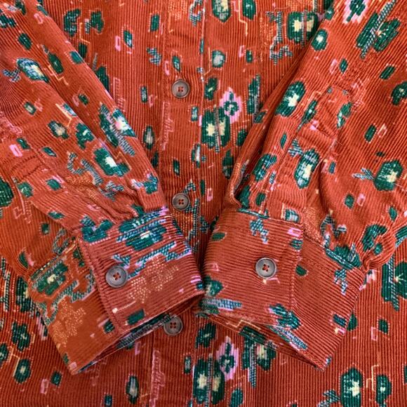 Anthropologie Building 13 Corduroy Floral Button-up Blouse Women 6 Orange Green - Picture 6 of 10